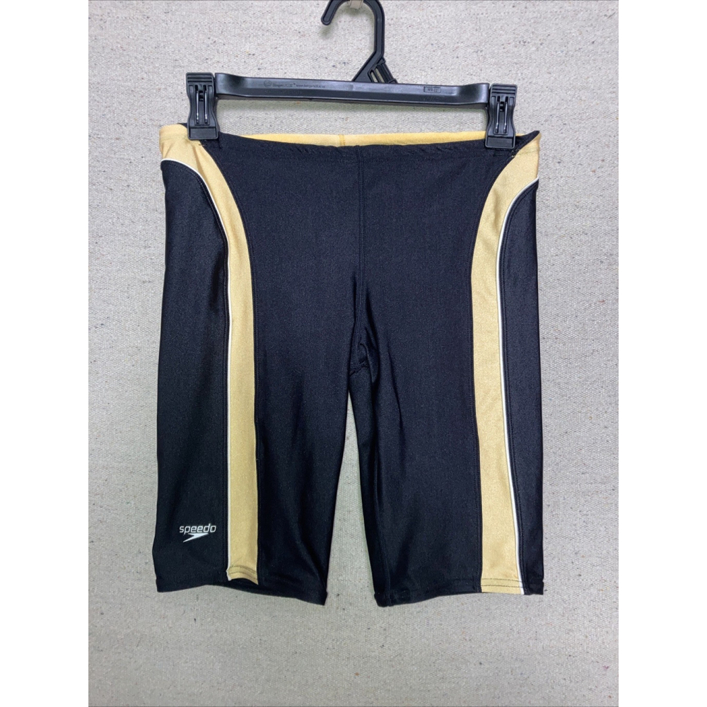 Vintage Speedo Men’s Jammer Swim Trunks Colorblock Shiny Spandex Shorts Black 32